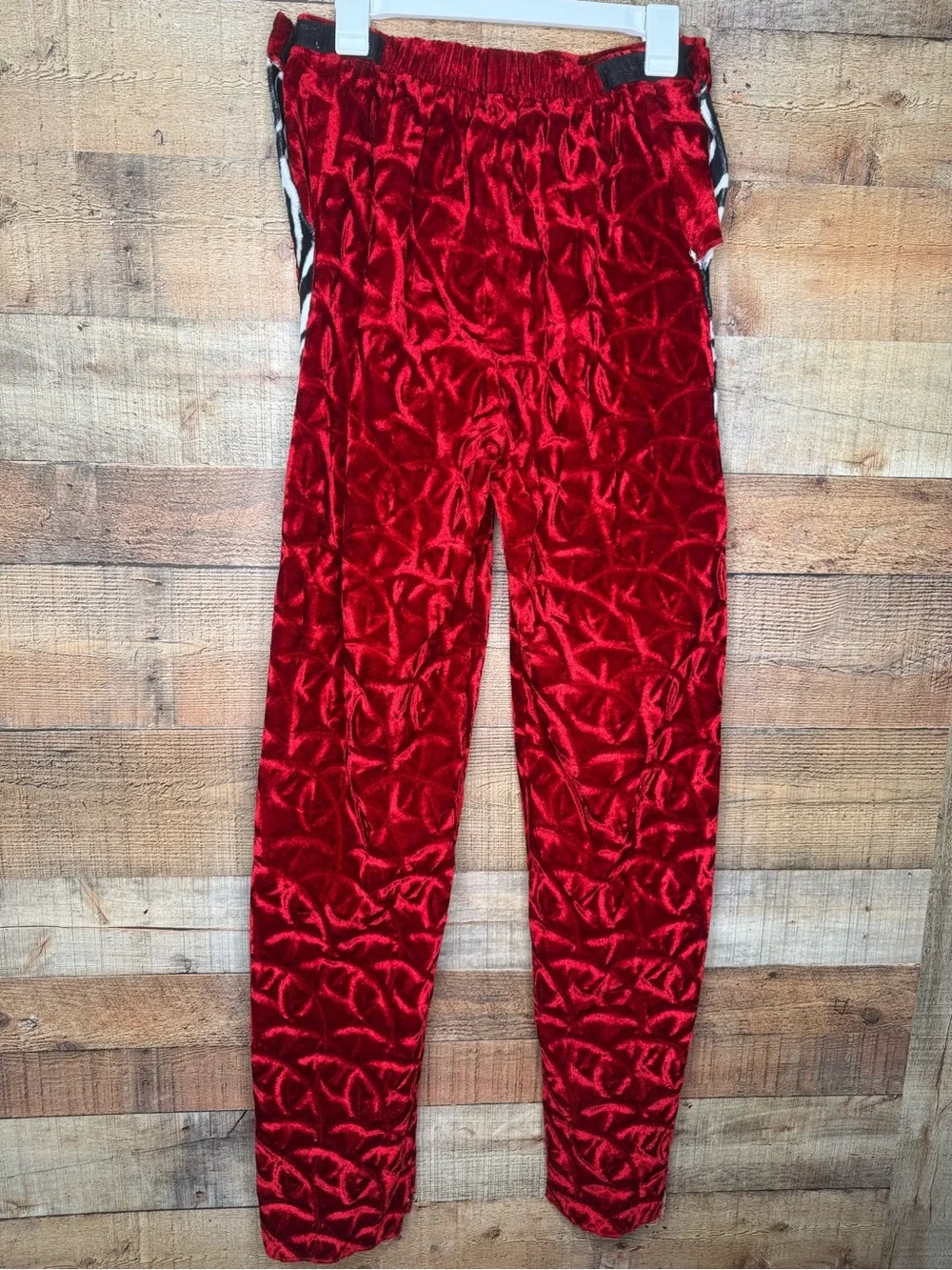 VTG Pimp Red Crush Velvet Zebra Trim Costume Smoking Jacket Pants Set Halloween
